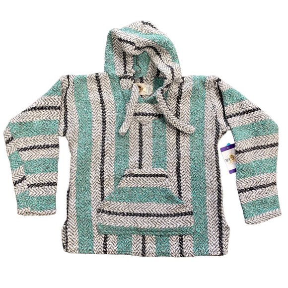 Earth Ragz Womens S Baja Mexican Hoodie Mint Gray Kangaroo Pocket Drug Rug - Picture 1 of 8